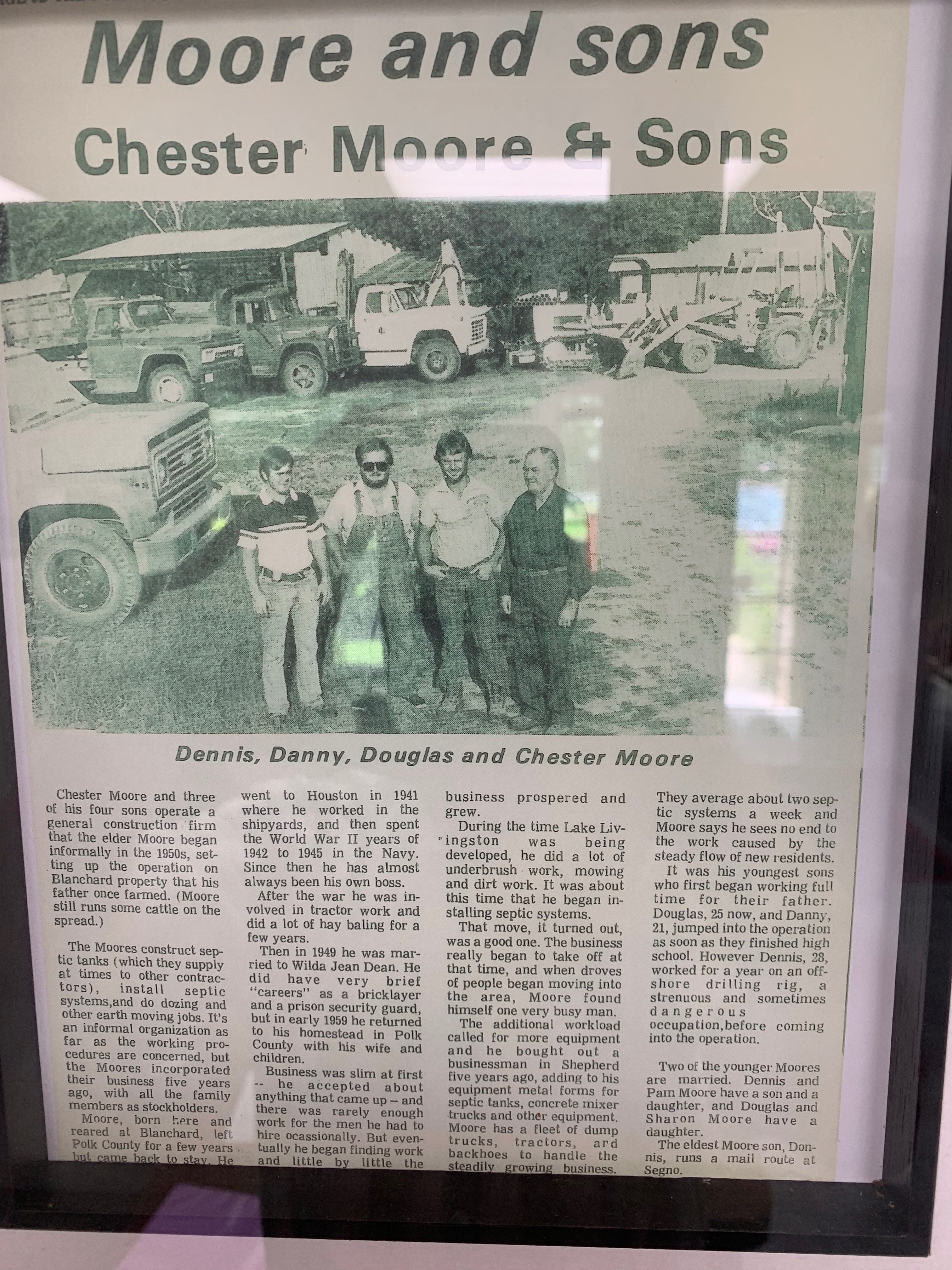 Vintage newspaper clipping of Chester Moore and Sons