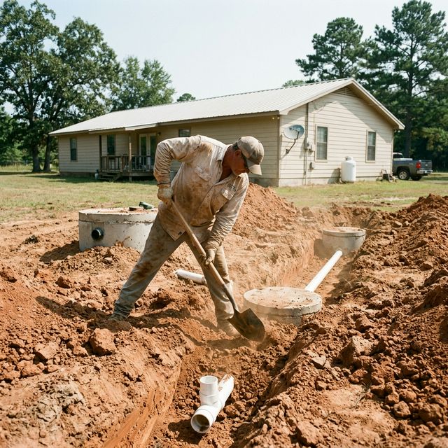 Chester Moore and Sons worker actively digging for septic system